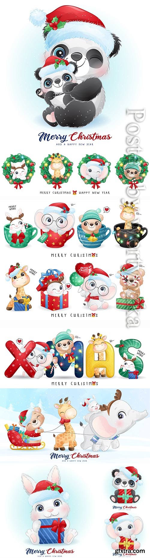 Vector christmas cut animals