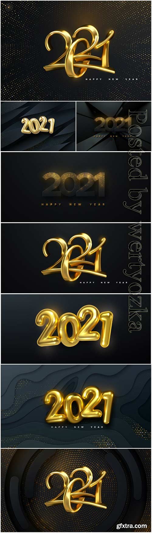 Happy new year background with realistic gold numbers 2021