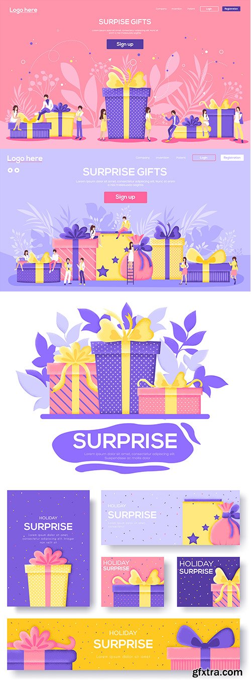 Gifts with ribbons banners background