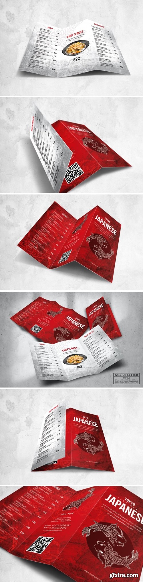 Trifold Food Menu Design A4 & US Letter