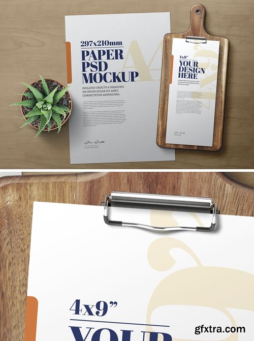 A4 And 4x9 Paper Menu On Wood Cutting Board Mockup