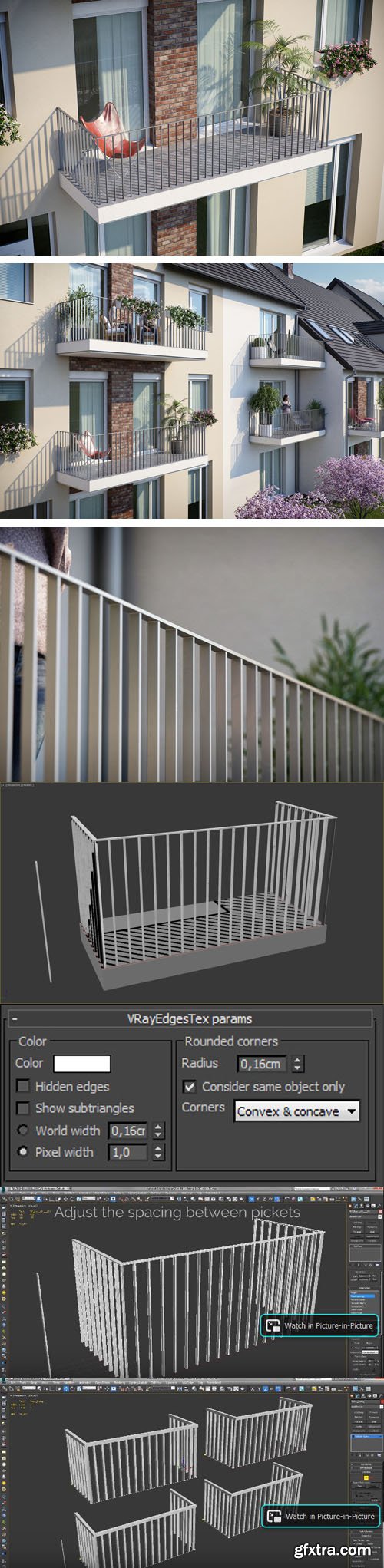 Basic Adjustable Railing for 3dsmax & RailClone