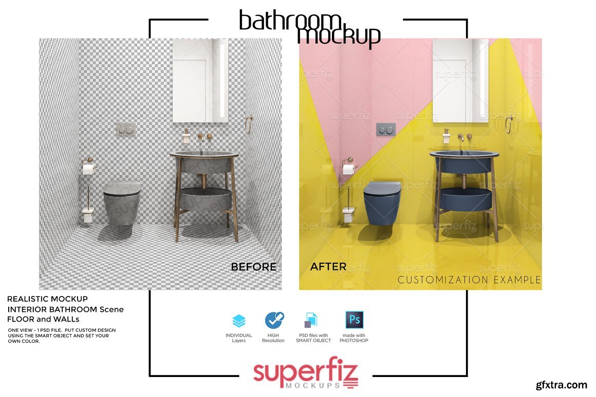 CreativeMarket - Wall&Floor Mockup Bathroom Scene 152 5503237 » GFxtra