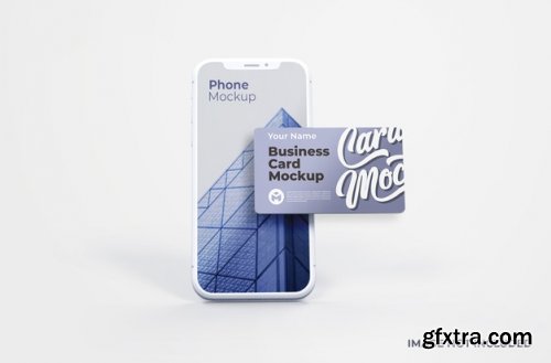 White smartphone with business card mockup