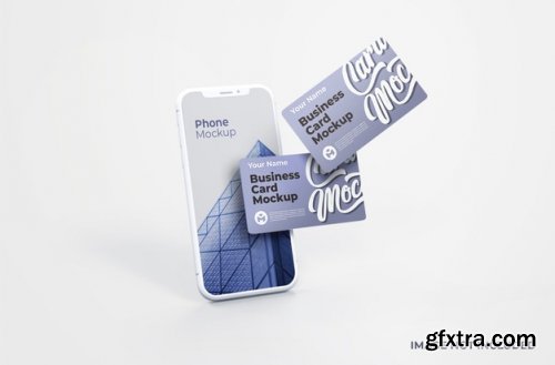 White smartphone with business card mockup