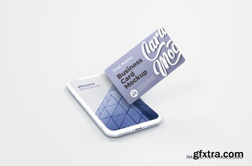 White smartphone with business card mockup