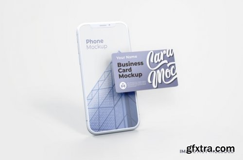 White smartphone with business card mockup