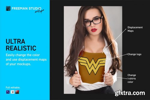 CreativeMarket - Super Girl T-Shirt Mock-Up Set 3410815