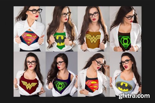 CreativeMarket - Super Girl T-Shirt Mock-Up Set 3410815