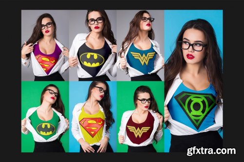 CreativeMarket - Super Girl T-Shirt Mock-Up Set 3410815