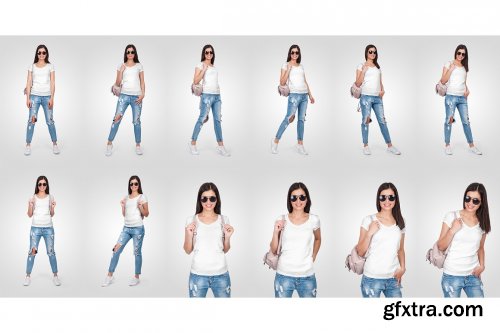 CreativeMarket - Female V-Neck T-Shirt Mockup 5336811