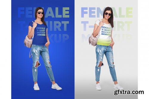 CreativeMarket - Female V-Neck T-Shirt Mockup 5336811