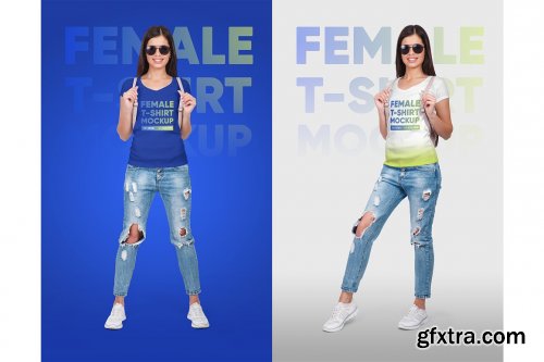 CreativeMarket - Female V-Neck T-Shirt Mockup 5336811