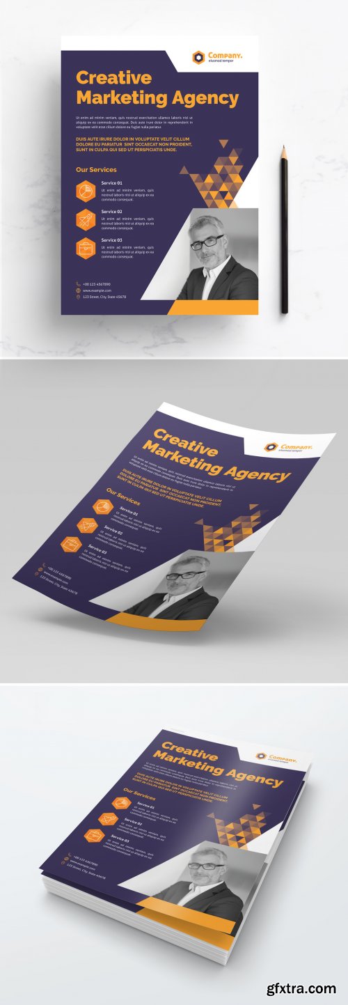 Flyer Layout with Yellow Gradient Triangle Elements 383380410