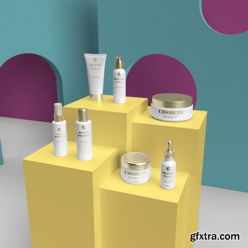 Cosmetic bottle display scene realistic mockup