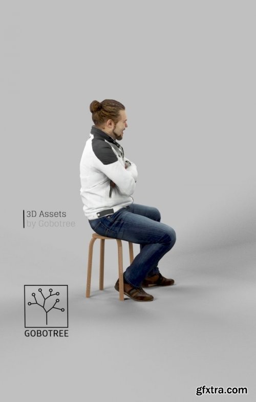 Kamil Casual Sitting Man In Jacket And Jeans Arms Crossed VR / AR / low-poly 3d model