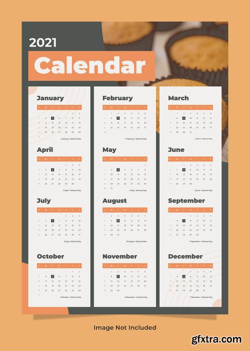 Food wall calendar 2021 template