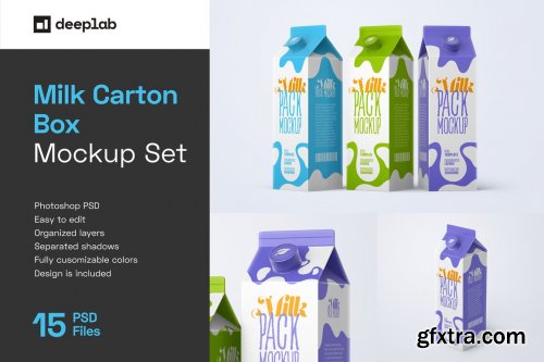 CreativeMarket - Milk Carton Box Mockup Set Package 5480260