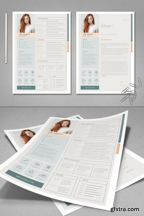 Pale Green and Peach Resume Layout 387210744