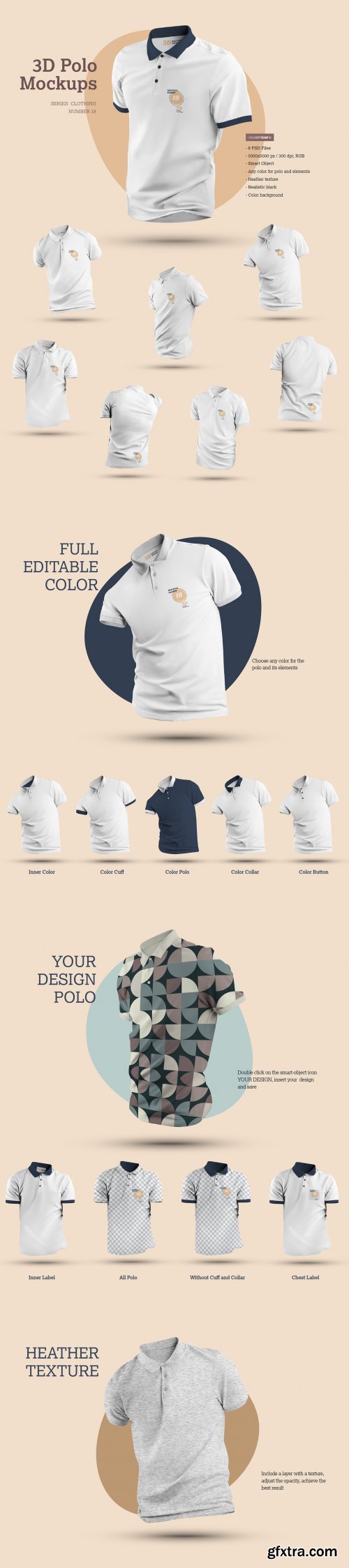 8 3D Polo Mockups