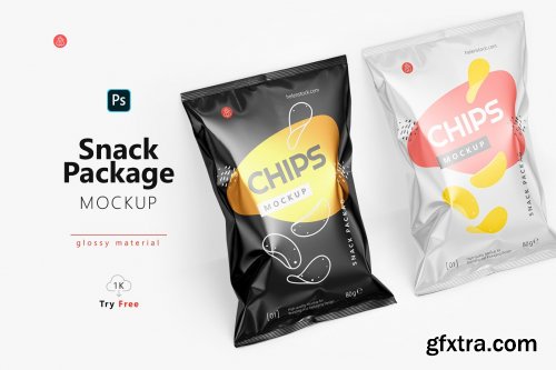 CreativeMarket - Tilted Glossy Snack Package Mockup 4941885