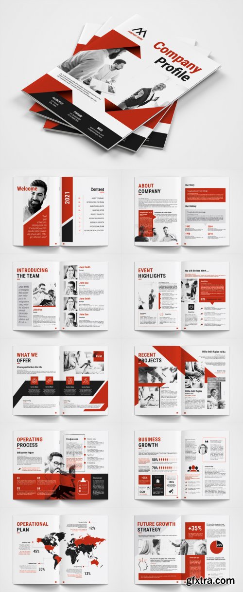 Company Profile Layout with Red Accents 388072916  