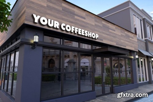 3d chrome logo mockup on modern facade sign