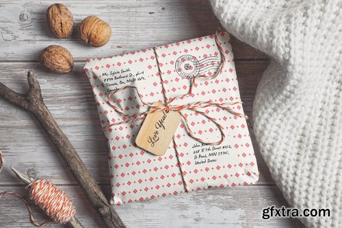 Parcel Wrapped In Paper With Wooden Tag Mockup