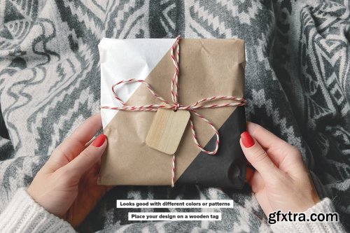 Parcel Wrapped In Paper With Wooden Tag Mockup