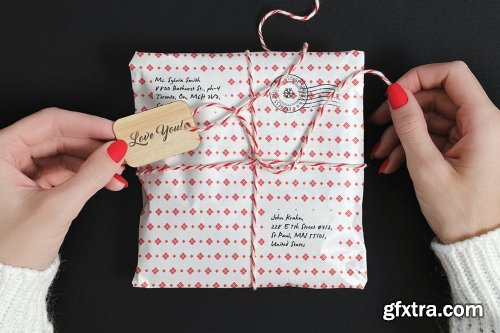 Parcel Wrapped In Paper With Wooden Tag Mockup