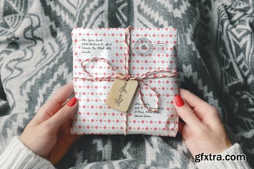 Parcel Wrapped In Paper With Wooden Tag Mockup