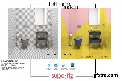 CreativeMarket - Wall&Floor Mockup Bathroom Scene 152 5503237