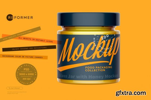 CreativeMarket - Glass Jar with Honey Mockup 5502736