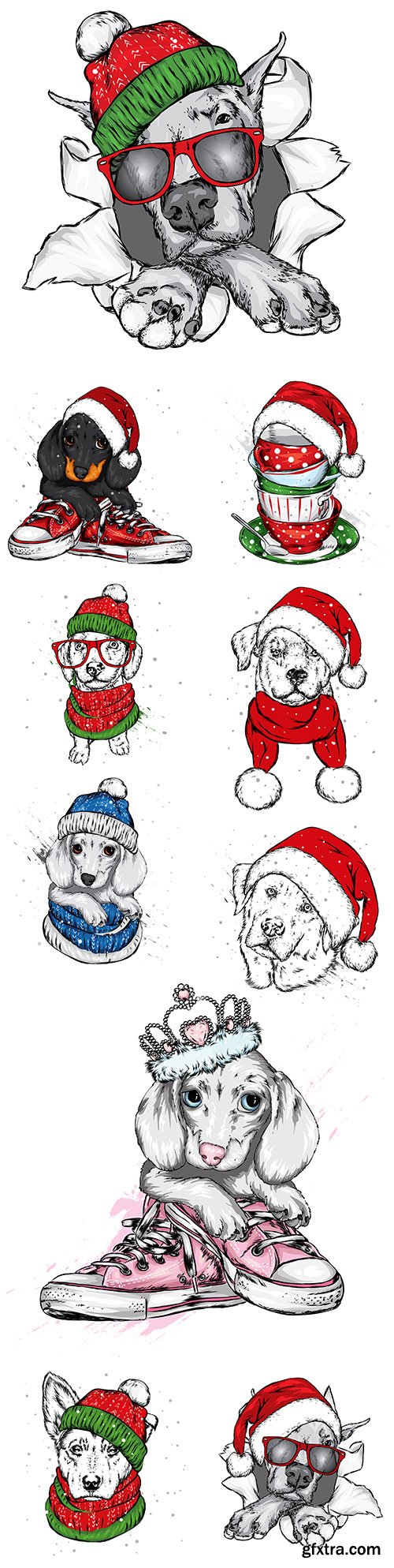 Cute dog in Santa Claus hat New Year and Christmas
