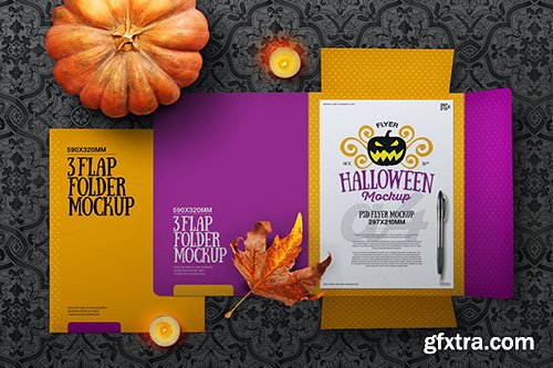 Halloween Autumn Stationery Flap Folder Mockup