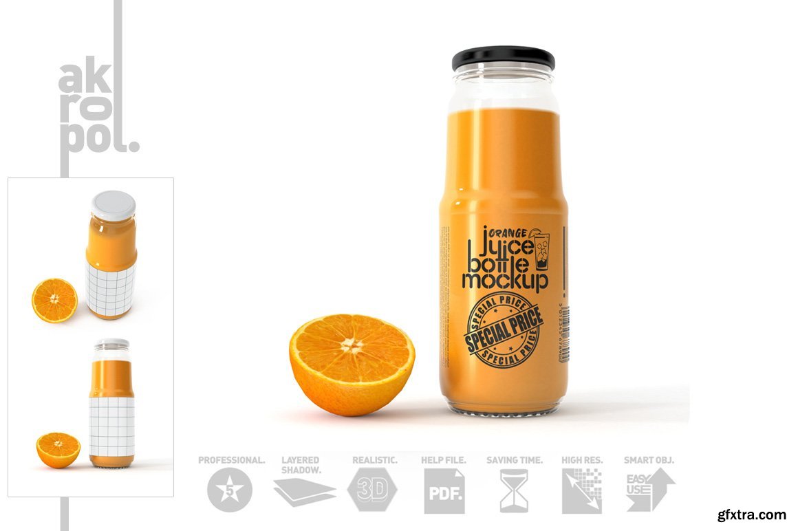 CreativeMarket - Orange juice Bottle Mock up 4542469 » GFxtra
