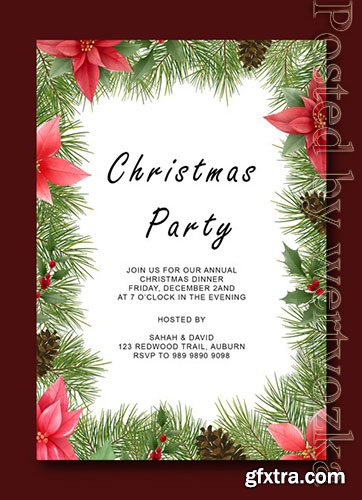 Merry christmas psd template with decoration