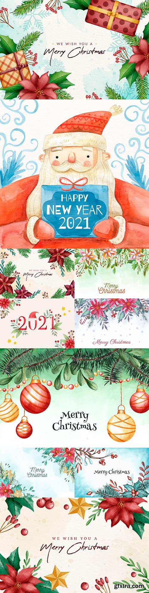 Merry Christmas watercolor New Year background
