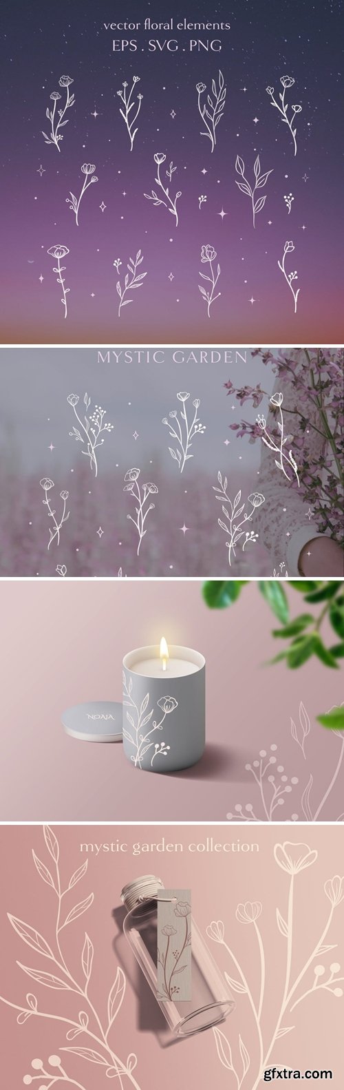 White Floral Elements Vector illustrations.