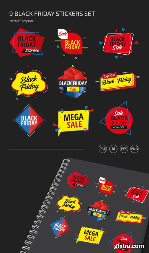 9 Black Friday Stickers Vector Templates Collection