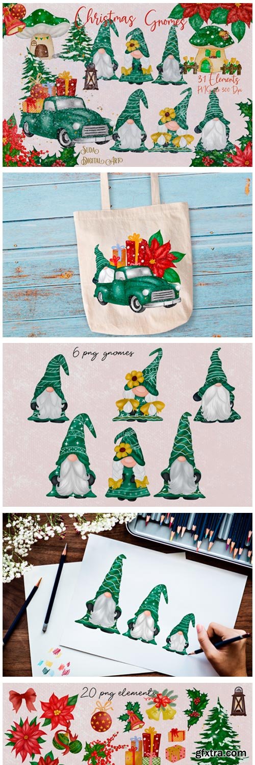 Green Gnomes Christmas Design Clipart 6528834