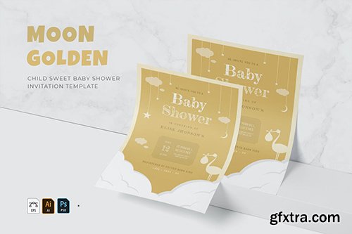 Golden Moon | Baby Shower Invitation