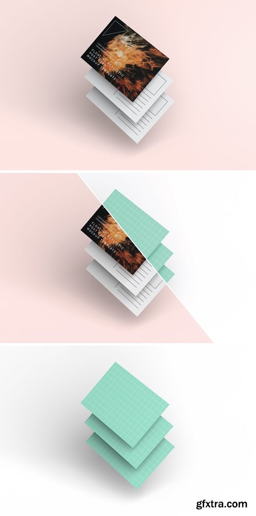 Floating Realistic Post Card Mockup Template