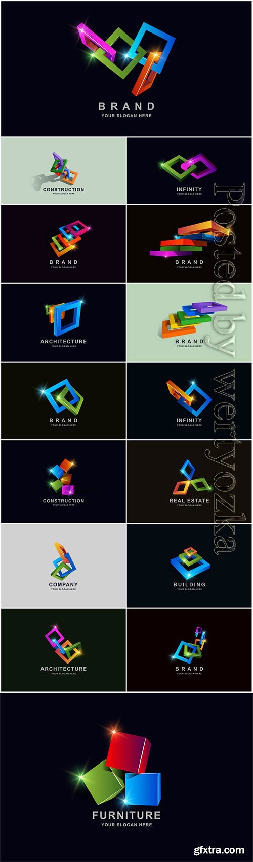 Construction buildings or 3d box square logo design premium vector