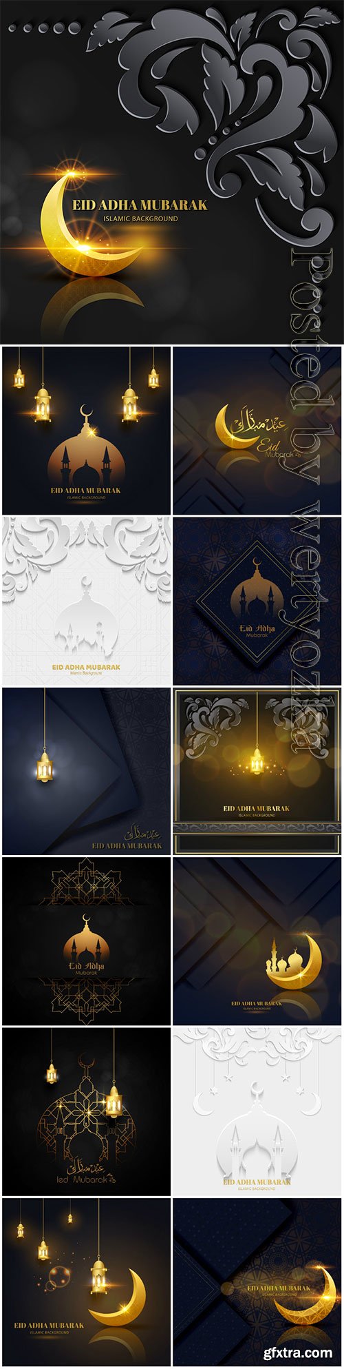 Eid mubarak beautiful greeting card black with islamic lantern premium vector