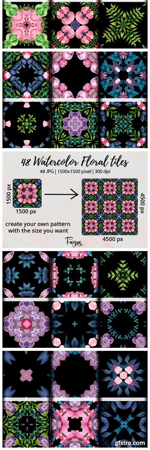 Watercolor Floral Tiles Digital Paper 6559477