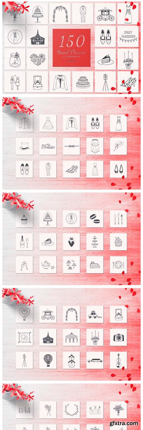 150 Hand Drawn Elements Wedding 6578819