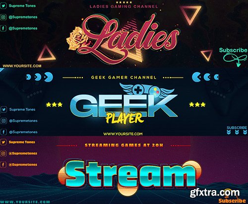 3 Youtube Banners - Gaming Channel Art V2