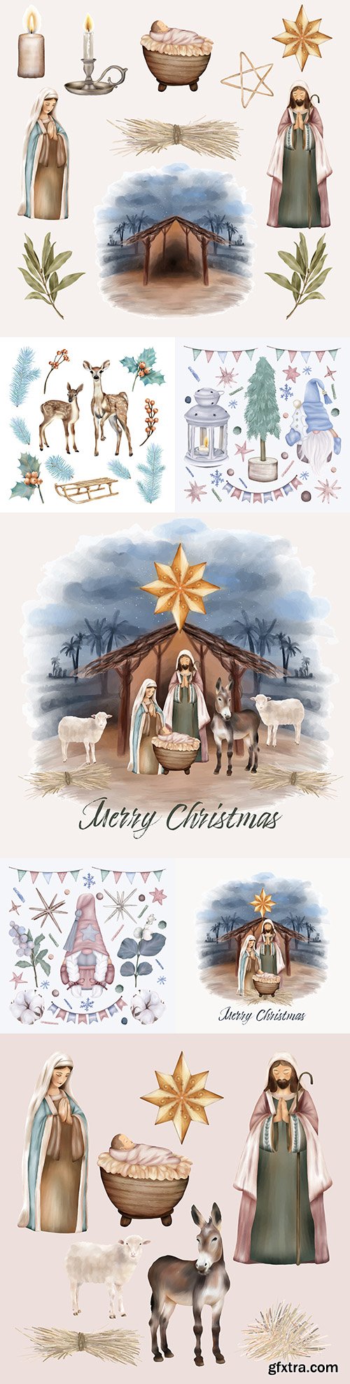 Christmas set Baby Jesus and Virgin Mary Illustration
