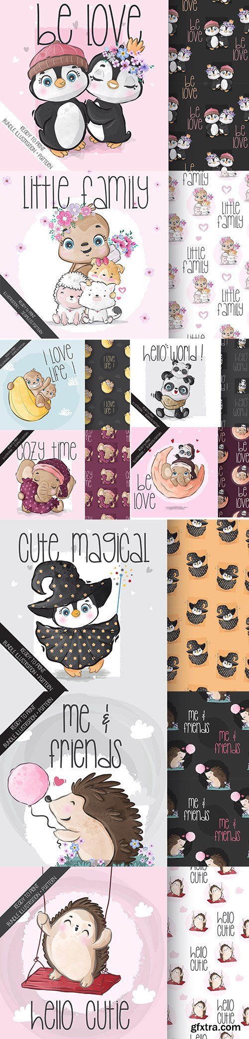 Cute animal baby seamless pattern cartoon